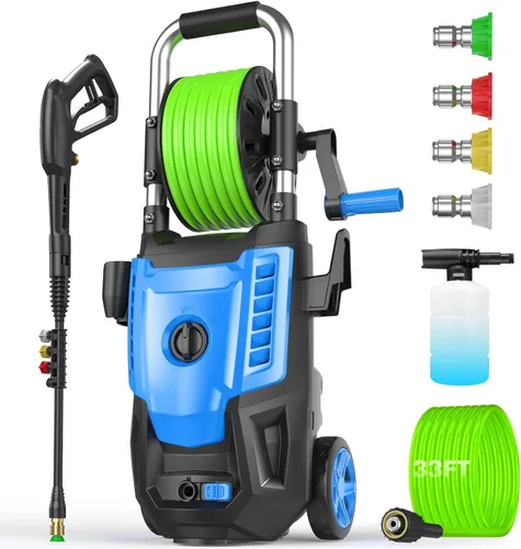 Lavadora a presión de 4800 PSI: lavadora de alta potencia con manguera de 33 pies, 4 boquillas y cañón de espuma, para el hogar, automóviles, Azul