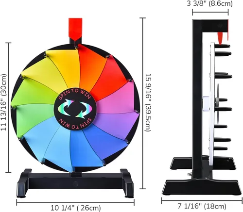 Miniatura 9 de WinSpin Rueda de premios de mesa de 12 pulgadas, rueda de ruleta de juegos de carnaval con marcador de borrado en seco, rueda giratoria resistente