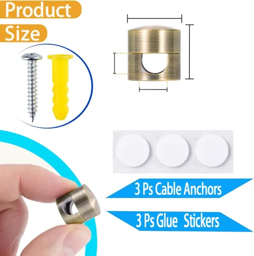 Miniatura 2 de 3 juegos de soportes para cables de carga, clips adhesivos de metal de color cobre antiguo, soportes de anclaje de cable ajustables, organizador