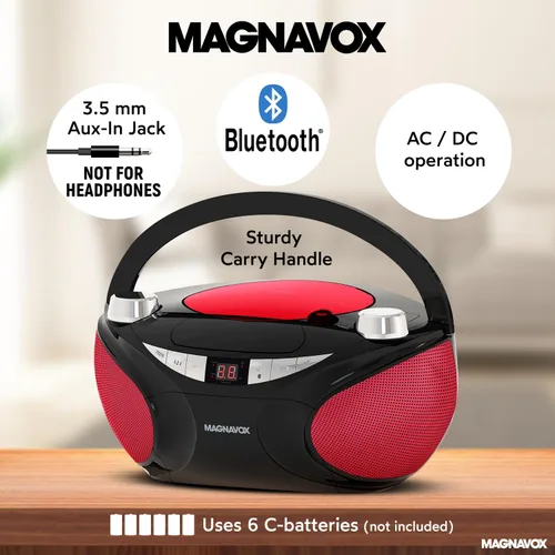 Miniatura 4 de Magnavox MD6949 Boombox de CD portátil de carga superior con radio estéreo AM/FM y tecnología inalámbrica Bluetooth en negro Compatible