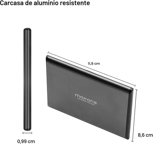 Miniatura 2 de Maxone Disco duro externo portátil ultradelgado de 320 GB HDD USB 3.0 compatible con PC, ordenador portátil - gris carbón