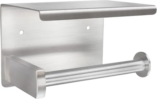 Miniatura 9 de Soporte para papel higiénico negro mate, soporte para rollo de papel higiénico con estante, adhesivo 3M, sin taladro o montado en la pared