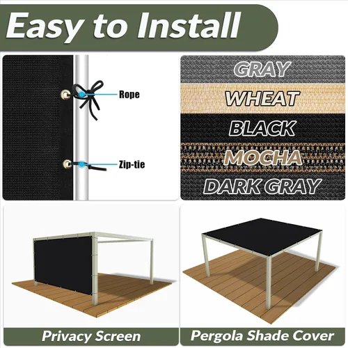 Miniatura 4 de Amagenix GN04 - Toldo 90% pérgola de 5 x 6 pies, paño negro con ojales para jardín, patio, porche, grado comercial, 200 GSM, bridas para cables