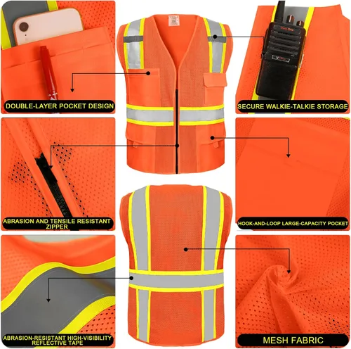 Miniatura 2 de Chalecos de seguridad con logotipo personalizado (S, M, L, XL, 2XL, 3XL, 4XL) Chalecos de seguridad reflectantes de alta visibilidad Clase 2
