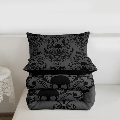 Miniatura 7 de Erosebridal - Juego de ropa de cama damascada negra para adultos, conjunto de edredón victoriano antiguo estilo barroco, tamaño queen, edredón Multi
