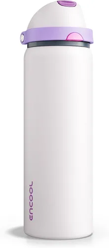 Miniatura 31 de ENCOOL Botella de agua aislada con popote, botella de agua de acero inoxidable con tapa de botón, a prueba de fugas y sin BPA, mantiene el frío Atún