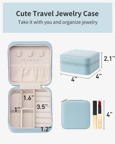 Miniatura 80 de Vlando Regalos de boda – Organizador de viaje de joyería pequeña de piel sintética, estuche de viaje para anillo, mini joyero para aretes, collar