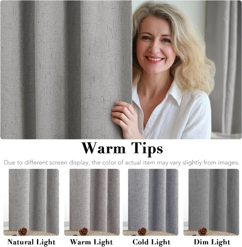Miniatura 6 de H.VERSAILTEX Cortinas Opacas de Lino, Duraderas, Textura Gruesa, Aspecto de Lino, 100% Opacas, Cortina para Puerta de Patio, Ojales Anti-Óxido, Gris