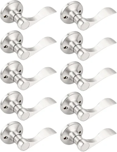 Miniatura 9 de Gobrico, cerradura de níquel suave, con picaporte con curva, sin llave, para la recámara y el baño, 10 unidades, Niquel satinado
