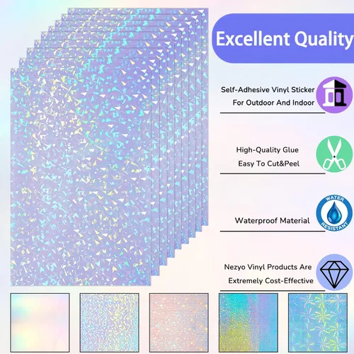 Miniatura 3 de 60 hojas laminadas holográficas transparentes con purpurina tamaño A4, papel adhesivo de vinilo holográfico, película autoadhesiva impermeable, 11.7