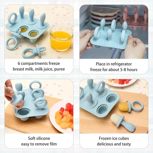 Miniatura 6 de Moldes de paletas de silicona para bebés con palitos, moldes mini para paletas de bebés moldes para paletas de leche materna para alivio del dolor