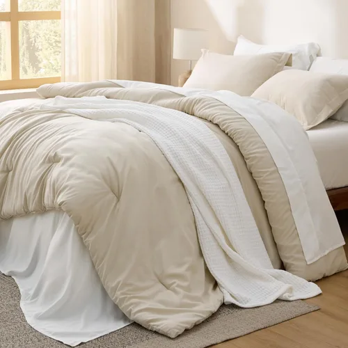 Miniatura 27 de Bedsure Juego de ropa de cama con edredón tamaño individual de 5 piezas, diseño bohemio contrastante, juego de cama en una bolsa con edredón