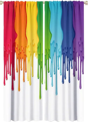 Miniatura 53 de Cortinas opacas abstractas de arco iris, pintura de color arcoíris con gotas, diseño gráfico creativo con bolsillo para barra, para sala de estar