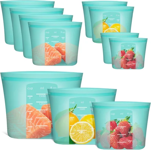 Miniatura 25 de Bolsas de Alimentos Reutilizables, Paquete de 12 Bolsas de Almacenamiento de Alimentos 100% Silicona que se Mantienen de Pie con Cierre Hermético