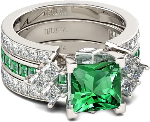 Miniatura 4 de Jeulia Juego de anillos de novia de 4.1 quilates para mujer, anillos de compromiso de corte princesa, anillos de compromiso de plata de ley, anillos