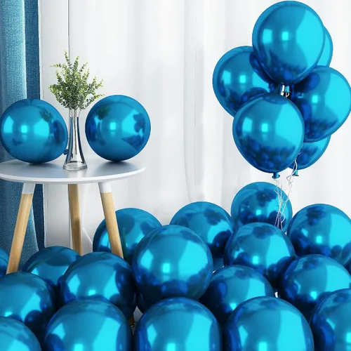 Globos Azul Cromado, 50 PCS Globos Metálicos Azul Claro de 10 Pulgadas de Doble Capa, Globos de Helio de Látex Metálico Cromado Azul Claro