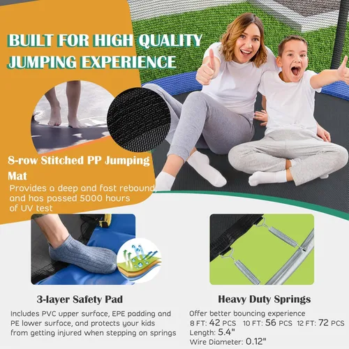 Miniatura 3 de Giantex Trampolín con aro de baloncesto, 8, 10, 12 pies, aprobado por la ASTM para todo tipo de clima, escalera recreativa al aire libre para niños