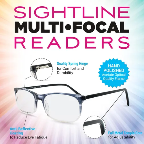 Miniatura 4 de Sightline Lentes de lectura multifocal, color gris a cristal desvanecido, potencia progresiva, calidad premium, marco de acetato Cory