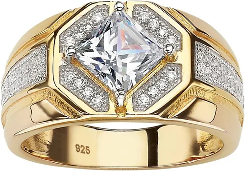 PalmBeach - Anillo octágono cuadrado de plata de ley chapada en oro amarillo para hombre, tallas 9 a 13