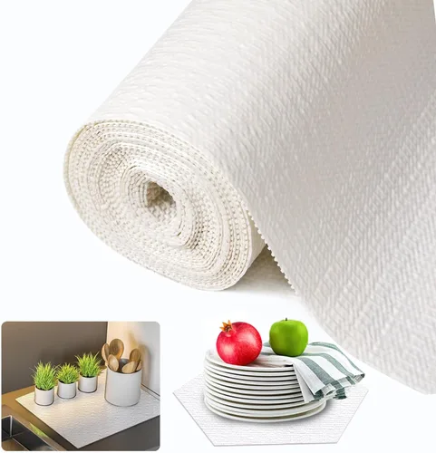 Miniatura 16 de Beautysaid Revestimiento de estante y cajón para gabinete Ktichen, papel antideslizante no adhesivo, impermeable, lavable, grueso para tocador