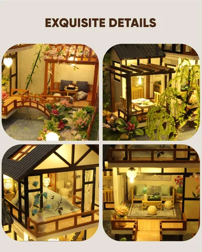 Miniatura 4 de Kit de casa en miniatura para bricolaje, kit de casa de muñecas para adultos para construir, kit de mini casa con LED, kits de diorama