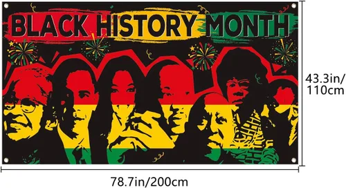 Miniatura 2 de Pancarta de fondo del mes de la historia negra, 78 x 43 pulgadas, tamaño grande, pancartas de fondo rojo, naranja y verde, suministros de decoración