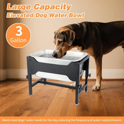 Miniatura 3 de Cuenco elevado de agua grande para perros de 3 galones, 4 cuencos elevados de acero inoxidable de altura ajustable con soporte, cuenco de agua