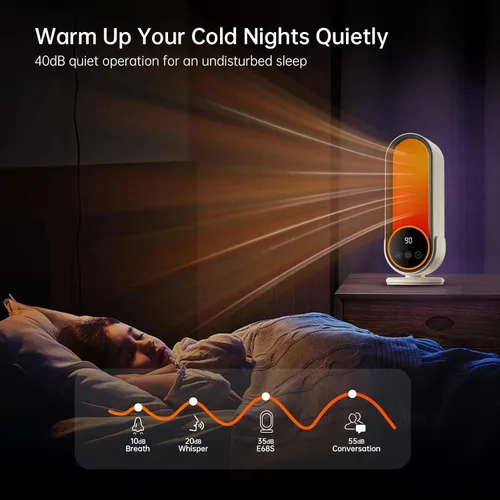 Miniatura 5 de Calentador de espacio, calefacción rápida de cerámica PTC, 1200 W, calentador portátil de eficiencia energética con termostato ajustable, control