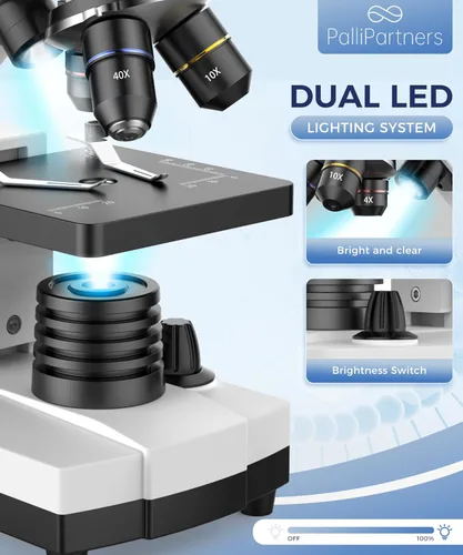 Miniatura 6 de PalliPartners Microscopio compuesto para adultos y estudiantes - Microscopio biológico de alta potencia 100X-2000X para estudiantes, laboratorio