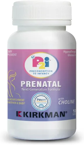 Kirkman Vitaminas prenatales P2i para mujeres, multivitamínico con colina, 120 cápsulas, apoyo nutricional diario vital para una madre y un bebé