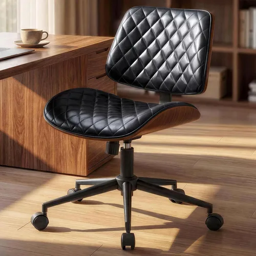 Miniatura 9 de Furnimart Silla de escritorio pequeña sin brazos con ruedas, silla giratoria de piel sintética de 360° para dormitorio, silla de trabajo compacta