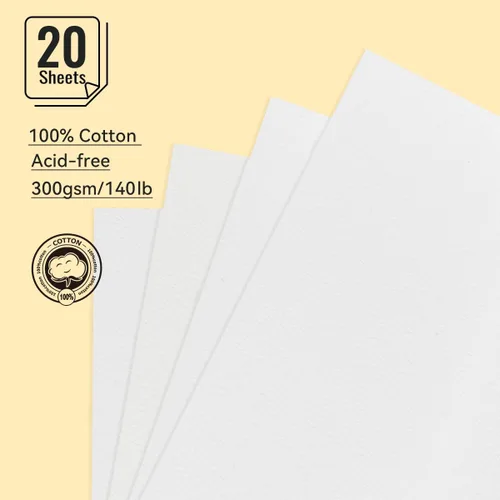 Miniatura 5 de LIGHTWISH Libro de acuarela - A5 20 hojas 100% algodón 300GSM papel prensado en frío Desmontable con tablero de respaldo Diario de acuarela