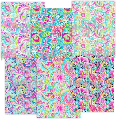 Seis (6) hojas de 8.5 x 11 pulgadas de vinilo adhesivo inspirado en Lilly P. Compatible con Siser, Silhouette Cameo, cortadores Cricut. Paquete de 2