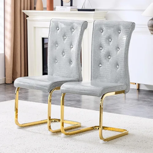 Miniatura 37 de gopop Juego de 2 sillas de comedor Juego de sillas de cocina modernas Cojín de piel sintética Patas de metal de alta resistencia Respaldo