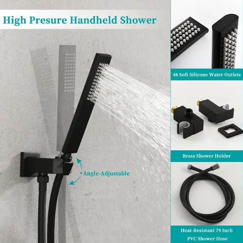 Miniatura 5 de SKOWLL Sistema de ducha de montaje en techo, cabezal de ducha LED de 10 pulgadas con mano, sistema de ducha de baño de lluvia de alta presión, juego