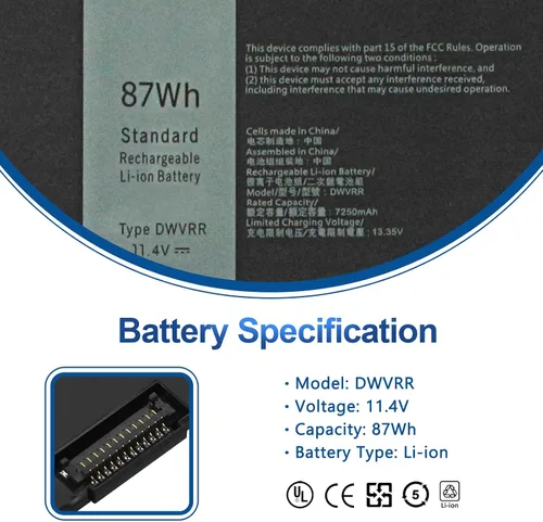 Miniatura 2 de DWVRR 87Wh - Batería de repuesto para laptop Dell Alienware x15 R1 R2 X17 R1 R2 Inspiron 16 7620 2 en 1, Alienware X15 R1 NAWX15R101 X17 RTX 3080