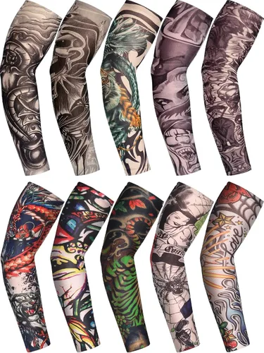 Boao 20 piezas de mangas de brazo de enfriamiento para hombre, manga larga sin dedos, antideslizante, protección UV, mangas temporales para tatuajes