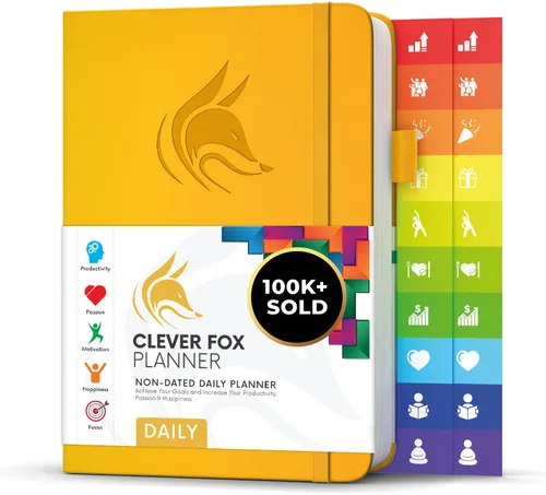 Clever Fox Agenda diaria – Cuaderno de planificación sin fecha con horario y lista de tareas pendientes – Organizador personal de tareas y trabajo,