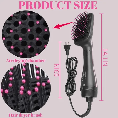 Miniatura 7 de Cepillo secador de pelo y secador de pelo en 1, cepillo secador de pelo de iones negativos, cepillo iónico de 1 paso, cepillo para secador de pelo