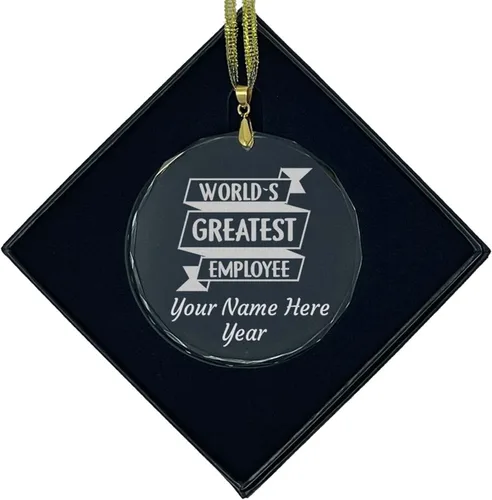 Miniatura 9 de LaserGram Adorno de Navidad de vidrio personalizado, el mejor empleado del mundo, idea de regalo grabada con láser personalizada (forma de diamante)