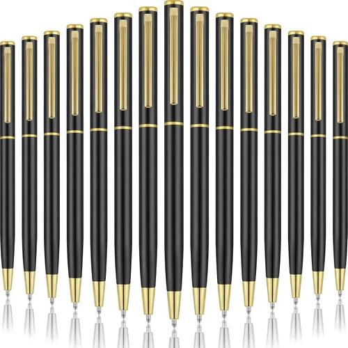 Zonon 15 bolígrafos delgados de metal negro dorado a granel retráctiles de tinta negra metálica de 0.039 in de punta media suave para escritura
