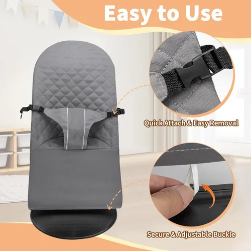 Miniatura 6 de Asiento de tela para gorila – para BabyBjorn Funda de repuesto compatible con BabyBjörn Bouncer Bliss, lavable a máquina (gris)