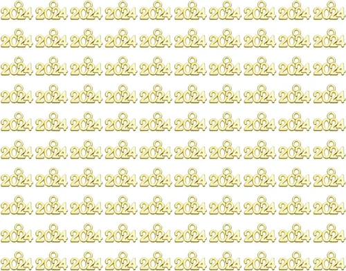 Tupalizy 100 cuentas de aleación para el año 2024 para graduación, collar con borla, colgante, pulsera, aretes, llavero, joyería, hallazgos,
