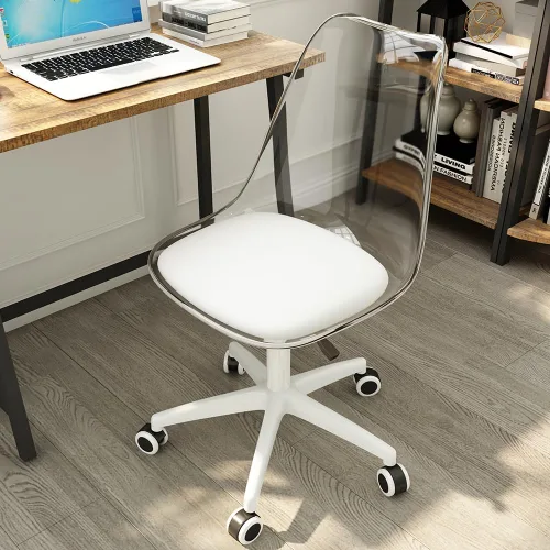 Miniatura 10 de Silla de escritorio transparente, Silla de oficina en casa de plástico, Silla giratoria de plástico para oficina, hogar, maquillaje, espacio