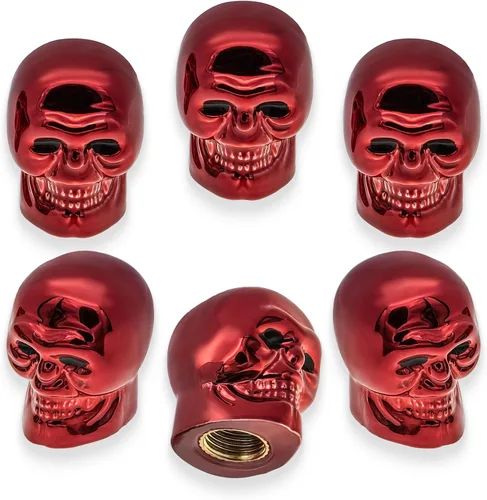 Miniatura 48 de 4 tapones de válvula de neumático estilo calavera, con anillo de goma O, cubiertas universales de vástago de válvula de neumático de núcleo de cobre