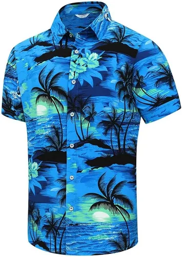 Miniatura 2 de SheLucki - Camisa hawaiana para hombre, unisex, estilo informal, manga corta, con botones y estampado de sombra de palmeras, para el verano