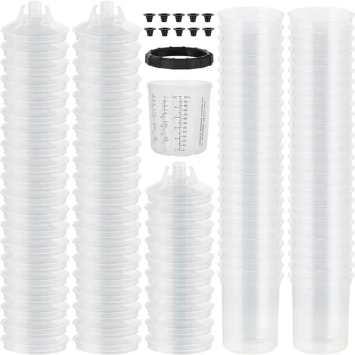 Miniatura 7 de Tazas desechables para pistola de pintura (200ML/6.7OZ), kit de tazas de pintura con 50 revestimientos de taza, 50 tapas, 20 tapones de sellado, 1