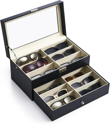 Caja para anteojos de Co-z, organizador de anteojos, caja de almacenamiento con visualización