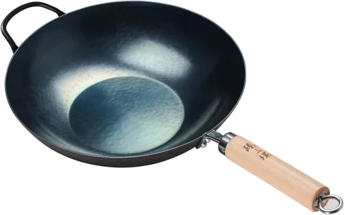 Miniatura 9 de ZhenSanHuan Wok de Hierro Martillado a Mano con Fondo Plano Apto para Inducción (32CM, Mango de Hierro)