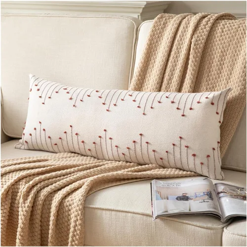 Miniatura 19 de Caflife Fundas de almohada boho de 18 x 18 pulgadas, juego de 2 almohadas decorativas para cama, fundas de almohada beige con línea negra para sofá
